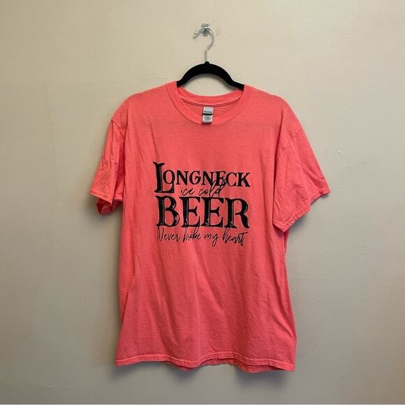 Gildan L Long Neck Beer pink black short sleeve t-shirt barbiecore Barbie casual - Picture 1 of 7